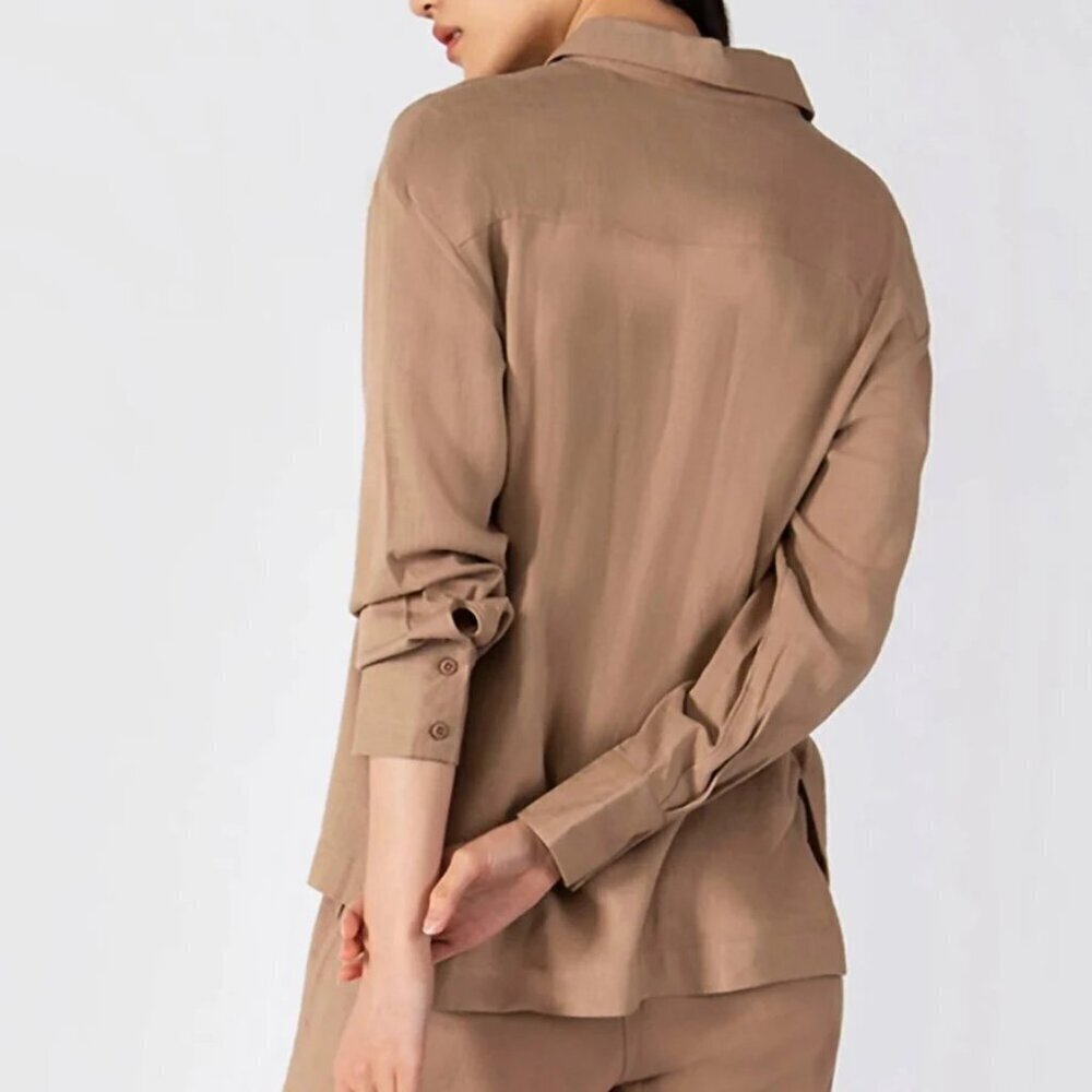 Black Tape Women's Size Large Beige / Tan Button-Down Blouse / Shirt NWT - Picture 3 of 6